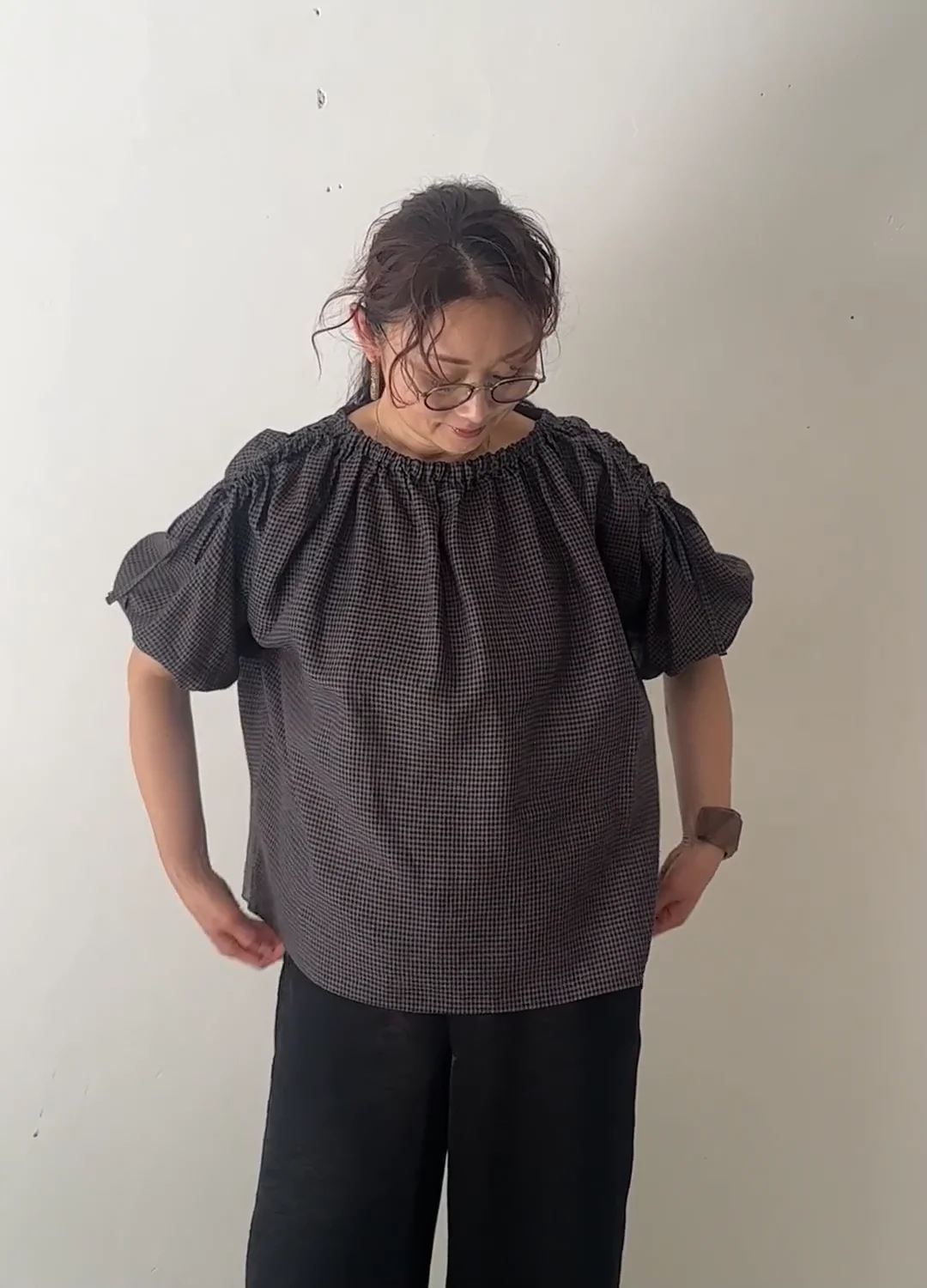 CONFECT コットンウールギンガムスタンドスモック nest Robe CONFECT コットンウール ギンガム スタンドスモック