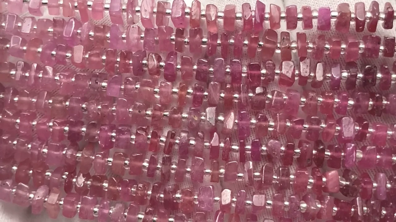 動画】ピンクサファイアAA++ スクエアロンデル(ディスク) 1連(約13cm  