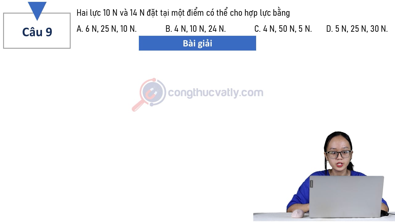 Hai lực 10 N và 14 N đặt tại một điểm có thể cho hợp lực bằng