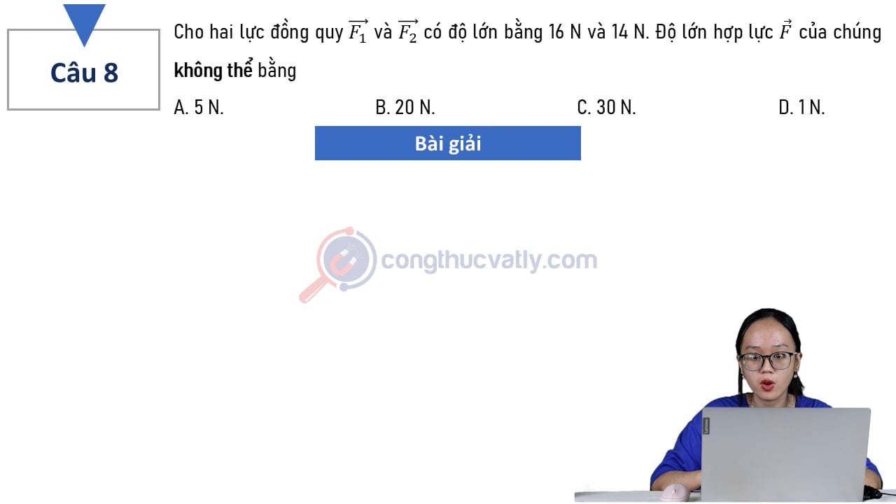 Hãy dùng quy tắc hình bình hành để tìm hợp lực của ba lực F1 = F2 = F3 = 60 N nằm trong cùng một mặt phẳng.