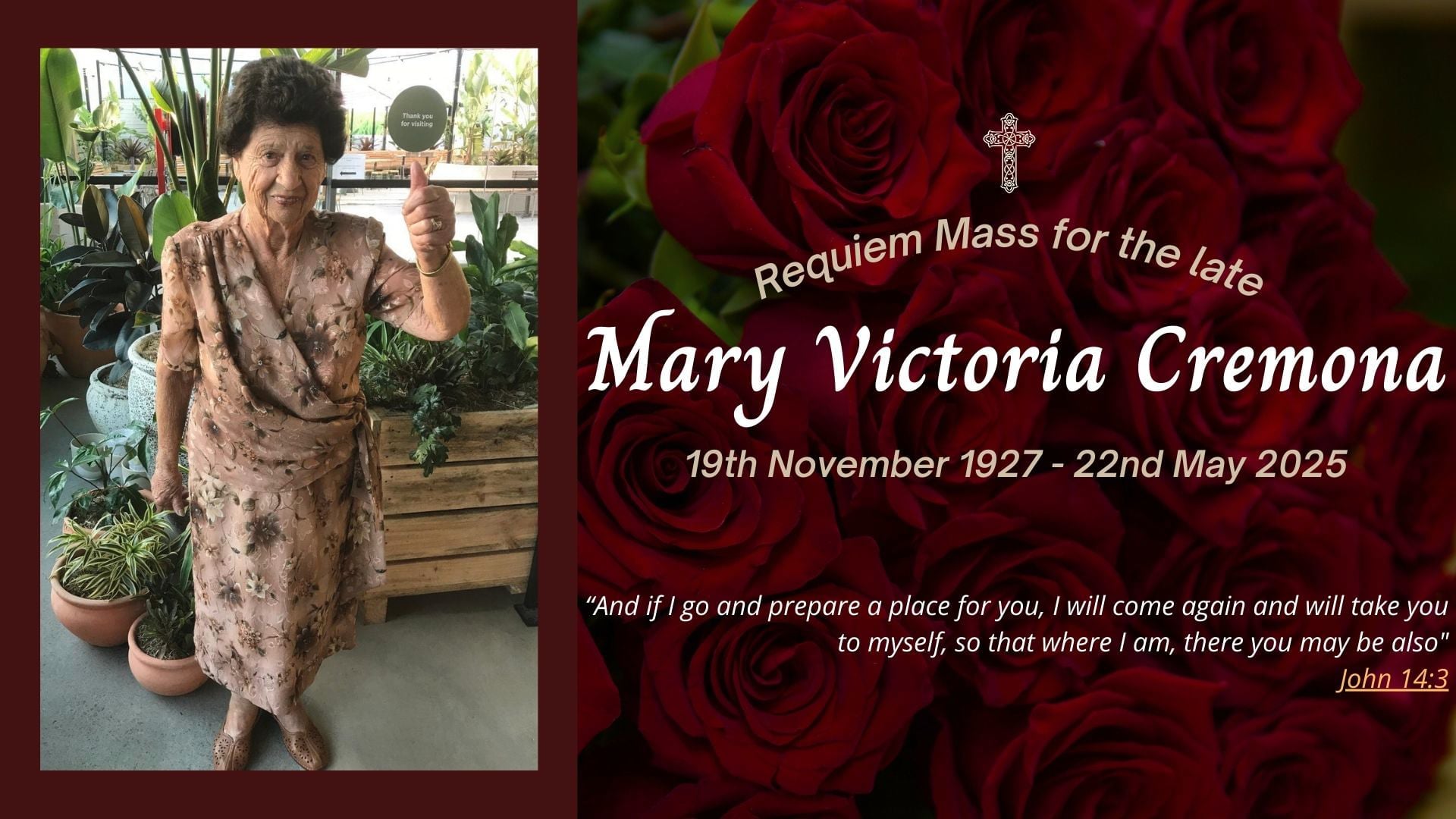 Funeral livestream of the late Mary Cremona