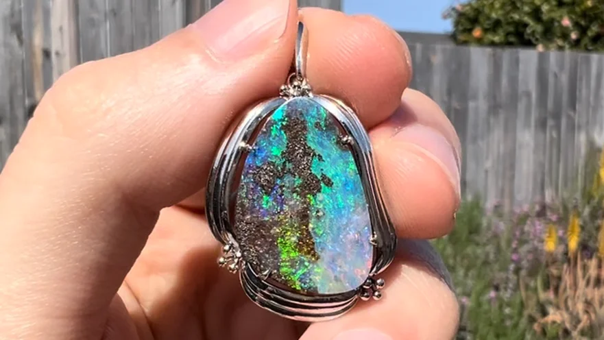 Platinum Boulder Opal Pendant — Japanese Zen Pond Design | OpalPop