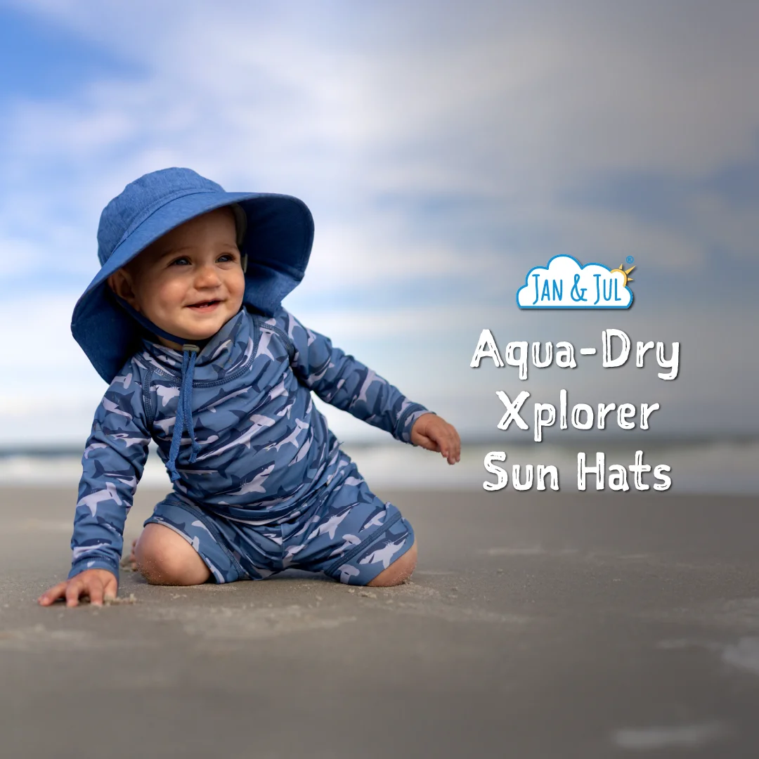 Kids Water Repellent Xplorer Hats | Shark with Navy Trim