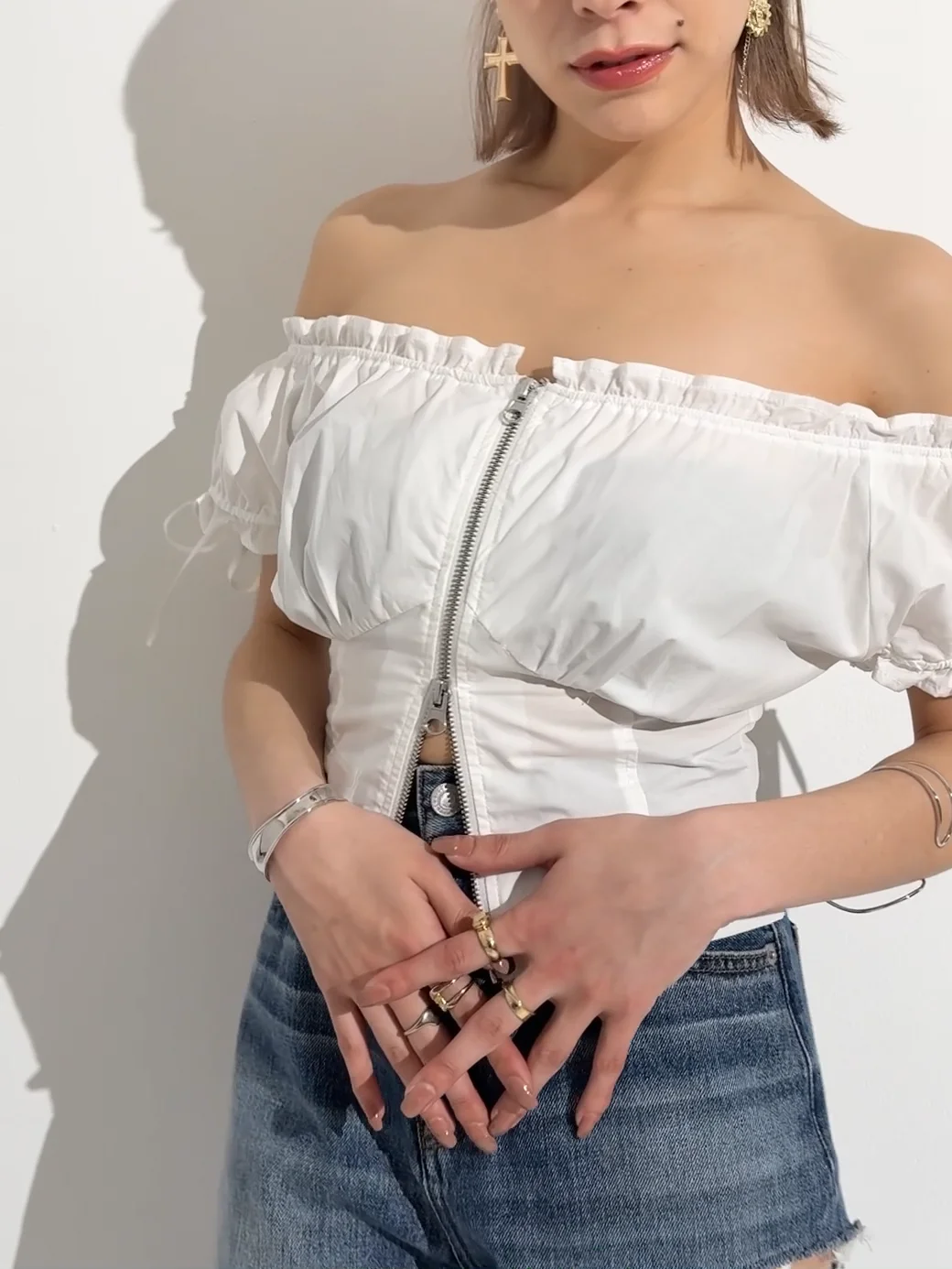 サイドカッティングワイドデニム EVRIS ジーンズ デニム デニムパンツ サイドカッティングレース