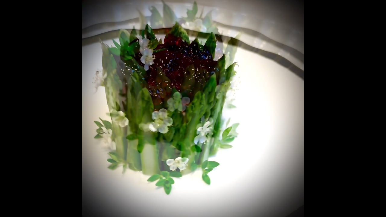 Asparagus Panna Cotta with blackberries