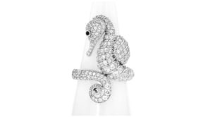 2.00 ct. t.w. White Zircon Seahorse Ring with Single Black Spinel in Sterling Silver