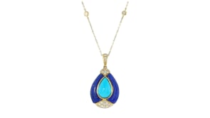 Turquoise and Lapis Pendant Necklace with .36 ct. t.w. Diamonds in 14kt Yellow Gold