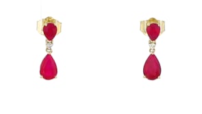 1.20 ct. t.w. Ruby Drop Earrings with Diamonds in 14kt Yellow Gold