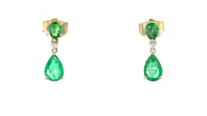 .90 ct. t.w. Emerald Drop Earrings with Diamonds in 14kt Yellow Gold