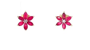 1.00 ct. t.w. Marquise Ruby Flower Earrings with Diamonds in 14kt Yellow Gold