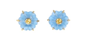 Carved Blue Chalcedony and .20 ct. t.w. Citrine Flower Earrings in 18kt Gold Over Sterling