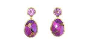 Purple Turquoise and 1.30 ct. t.w. Amethyst Drop Earrings in 18kt Gold Over Sterling