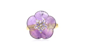 6.75 Carat Amethyst Flower Ring with .30 ct. t.w. Tanzanites in 18kt Gold Over Sterling