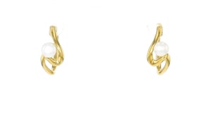 5-5.5mm Cultured Pearl Swirl Hoop Earrings in 18kt Gold Over Sterling