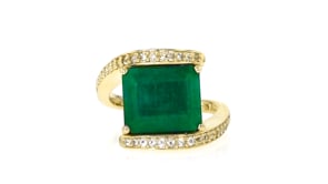 6.00 Carat Emerald Bypass Ring with .20 ct. t.w. White Topaz in 18kt Gold Over Sterling