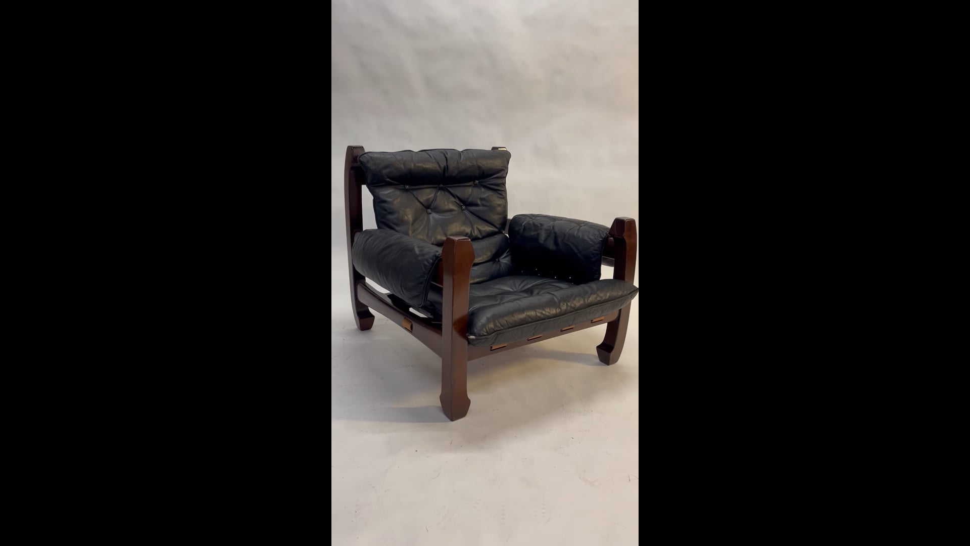 Midcentury Black Leather Samurai Arm Lounge Chair By Luciano