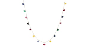 Canaria 4.10 ct. t.w. Multicolored Sapphire and 1.30 ct. t.w. Ruby Bead Station Necklace in 10kt Yellow Gold