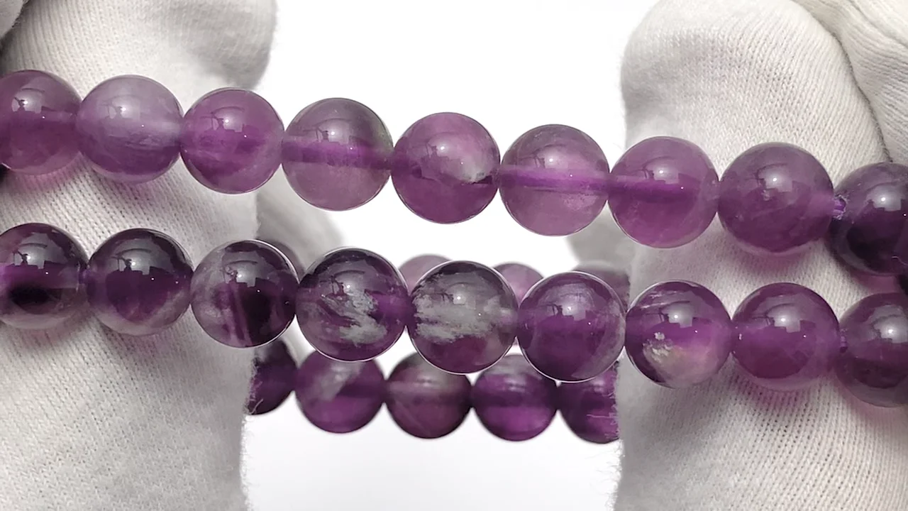 ★フェザーinパープルフローライト 12.3ミリ珠 ブレスレット③(SA+) ☆フェザーinパープルフローライト 12.3ミリ珠 ブレスレット③(SA+)