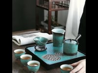 Green Lotus Japanese Gongfu Tea Set with Tray