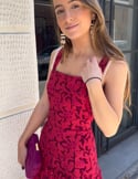 Video: Printed midi dress with ivory piping Video: Printed midi dress with ivory piping