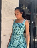 Video: Printed midi dress with ivory piping Video: Printed midi dress with ivory piping