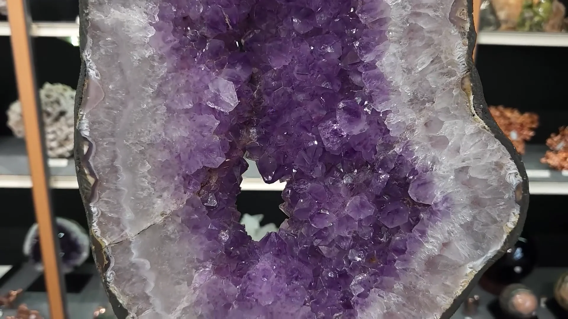 Amethyst AAA Large Amethyst Geode on 360º Stand w Dark Purple