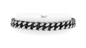 Mens 10mm Black and White Stainless Steel Cuban-Link Bracelet