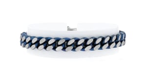 Mens 10mm Blue and White Stainless Steel Cuban-Link Bracelet