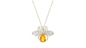 .40 Carat Citrine and .10 ct. t.w. Diamond Bumblebee Pendant Necklace in 14kt Yellow Gold