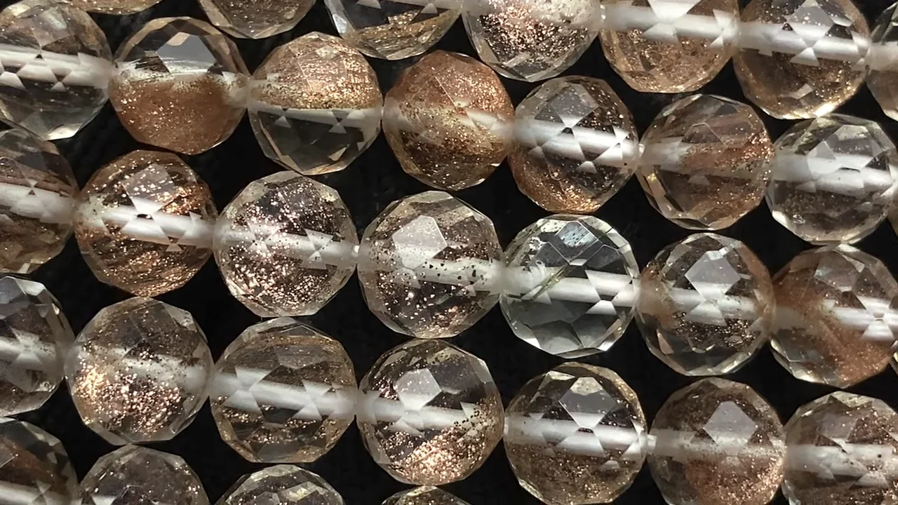 ブロンズシャインクリスタル 64面ラウンドカット8mm 半連/1連｜天然石