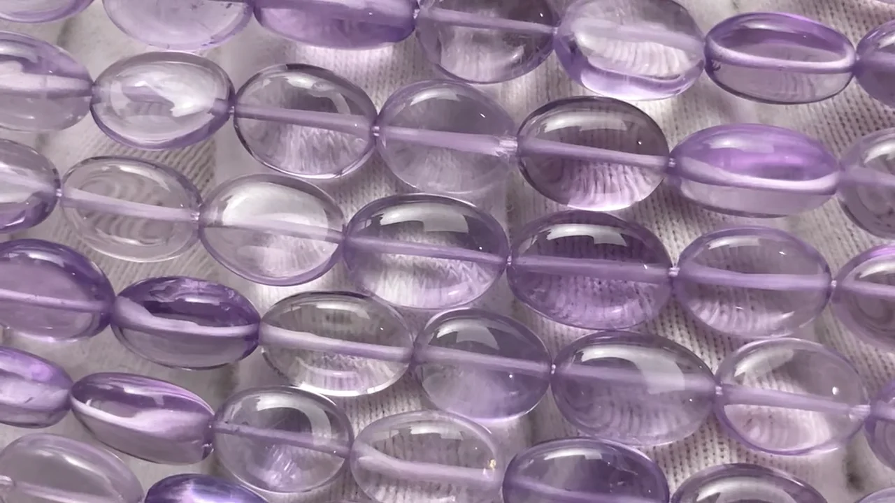 動画】宝石質ピンクアメジストAAA- オーバル~フラットタンブル 半連/1