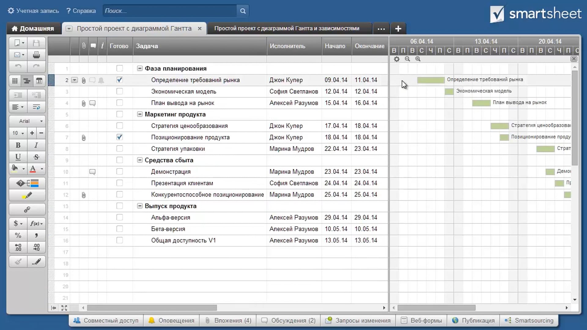 Product Demo: Smartsheet "Gantt Chart" (Russian)