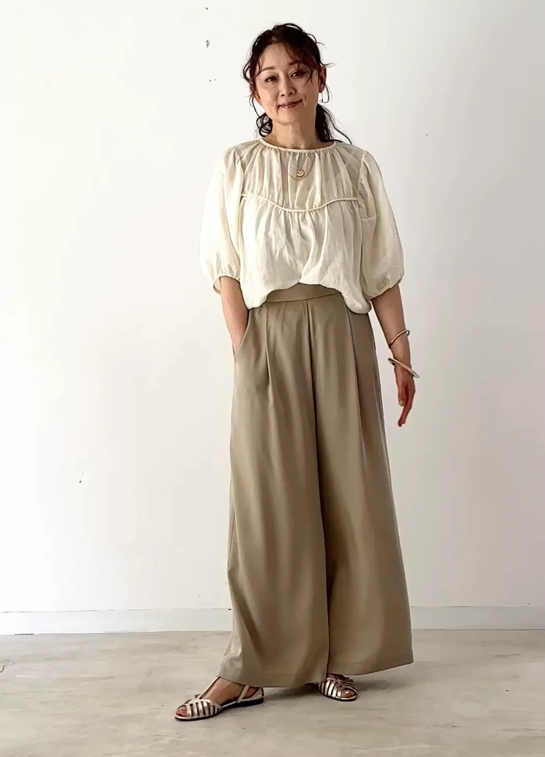 Harlaut Apparel パンツ ウェア　超ワイド　極太 ストレッチエアリードットコードセミワイドパンツ | human woman