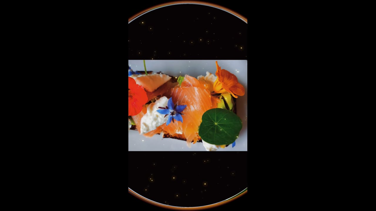 Smoked salmon and avocado and mozzarella panini with all the edibles from our amazing kitchen garden