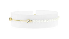 3.5-4mm Cultured Pearl and .80 ct. t.w. White Topaz Station Anklet in 18kt Gold Over Sterling