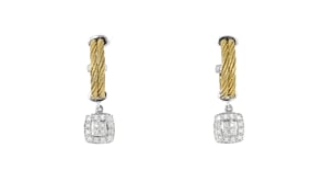 ALOR .27 ct. t.w. Diamond and Yellow Stainless Steel Cable Hoop Drop Earrings with 14kt White Gold