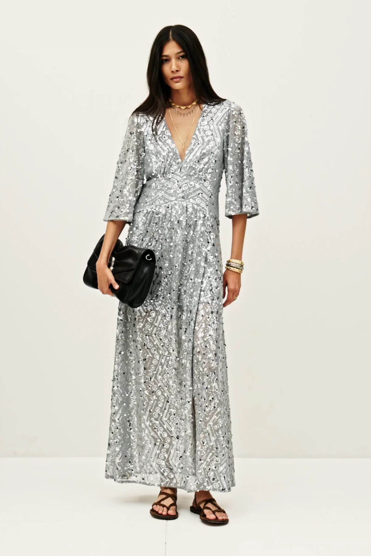fitted lace wedding dress High neck long sleeve fit and flare maxi dress – John Paul Ataker