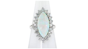 C. 1980 Vintage Opal and 1.00 ct. t.w. Diamond Ring in 14kt White Gold