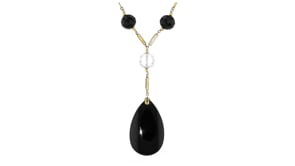 C. 1970 Vintage Onyx and 26.00 ct. t.w. Rock Crystal Bead Station Necklace in 14kt Yellow Gold
