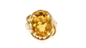 C. 1980 Vintage 8.00 Carat Citrine Cocktail Ring in 14kt Yellow Gold