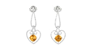 C. 1990 Vintage 1.30 ct. t.w. Citrine and 1.15 ct. t.w. Diamond Heart Drop Earrings in 18kt White Gold