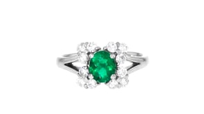 C. 1980 Vintage .64 Carat Emerald and .50 ct. t.w. Diamond Cocktail Ring in Platinum