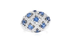 C. 2000 Vintage 2.00 ct. t.w. Sapphire and .55 ct. t.w. Diamond Dome Ring in 18kt White Gold