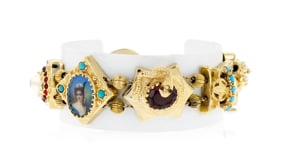 C. 1950 Vintage 1.5-5.5mm Cultured Pearl and 9.91 ct. t.w. Multi-Gemstone Slide Bracelet in 14kt Yellow Gold