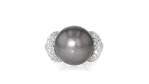 C. 1990 Vintage 14.5mm Cultured Black South Sea Pearl and 3.40 ct. t.w. Diamond Ring in 18kt White Gold