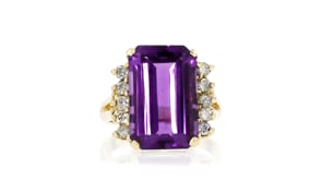C. 1980 Vintage 6.50 Carat Amethyst and .40 ct. t.w. Diamond Ring in 14kt Yellow Gold