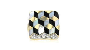 C. 1990 Vintage Asch Grossbardt Mother-of-Pearl and Onyx Inlay Ring with .16 ct. t.w. Diamonds in 14kt Yellow Gold