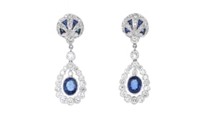 C. 2000 Vintage 2.20 ct. t.w. Sapphire and 1.55 ct. t.w. Diamond Double-Drop Earrings in 18kt White Gold