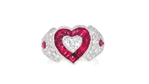 C. 1990 Vintage 1.17 ct. t.w. Diamond and .75 Carat Ruby Heart Ring in Platinum
