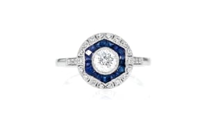 C. 1990 Vintage .57 ct. t.w. Sapphire and .57 ct. t.w. Diamond Ring in Platinum